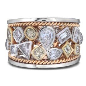 De Beers Forevermark and Canadian Diamond Mosaic Bezel Set Wide Anniversary Ring in 18K Gold