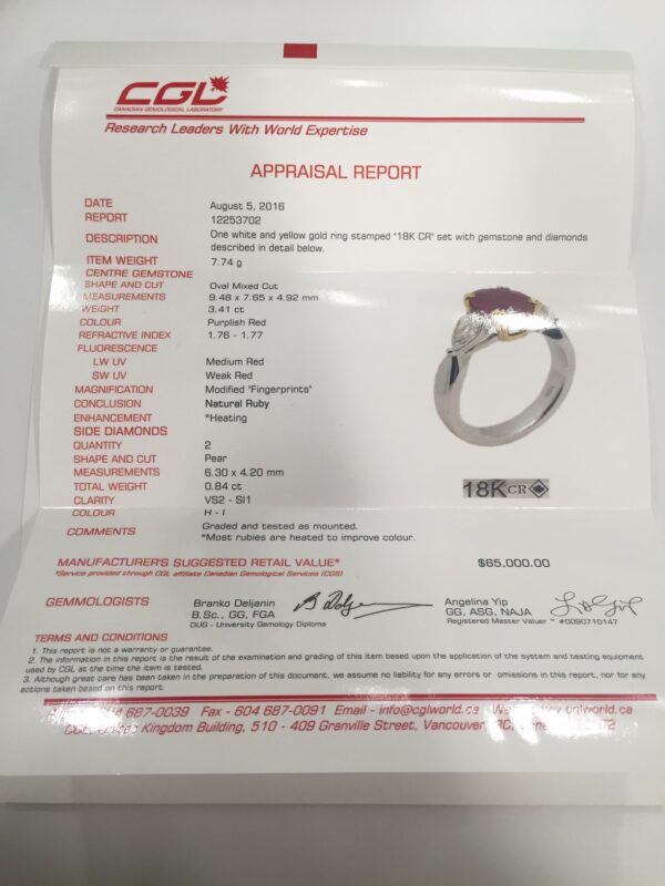 3.41 Carat Thai Ruby and Diamond Trilogy Ring in 18K Gold - Image 4