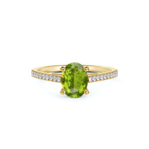 Oval Peridot and De Beers Forevermark Diamond Ring in 14K Yellow Gold