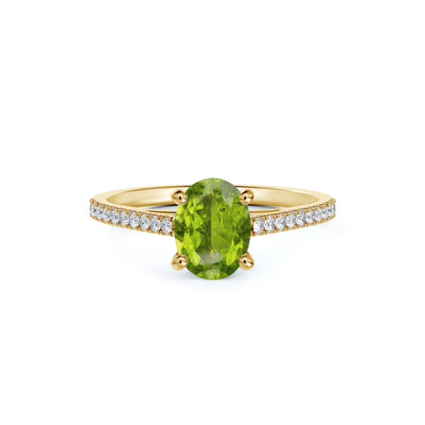 Oval Peridot and De Beers Forevermark Diamond Ring in 14K Yellow Gold