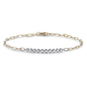 Bezel Set Canadian Diamond Paperclip Chain Bracelet in Yellow and White Gold 0.18 Carat TW