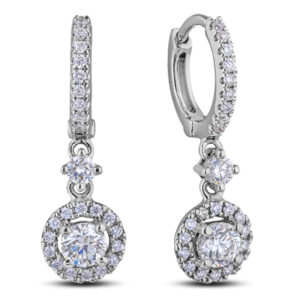 De Beers Forevermark Diamond Halo Dangle Earrings in 18K White Gold