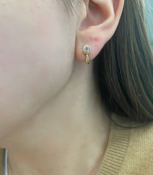 De Beers Forevermark Diamond Bezel Set Huggie Hoop Earrings in 14K Yellow Gold
