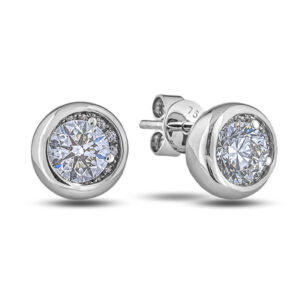 De Beers Forevermark Diamond Bezel Set Stud Earrings in 18K White Gold 1.08 Carat TW