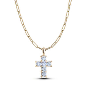 De Beers Forevermark Diamond Cross Necklace with Paperclip Chain in 18K Yellow Gold