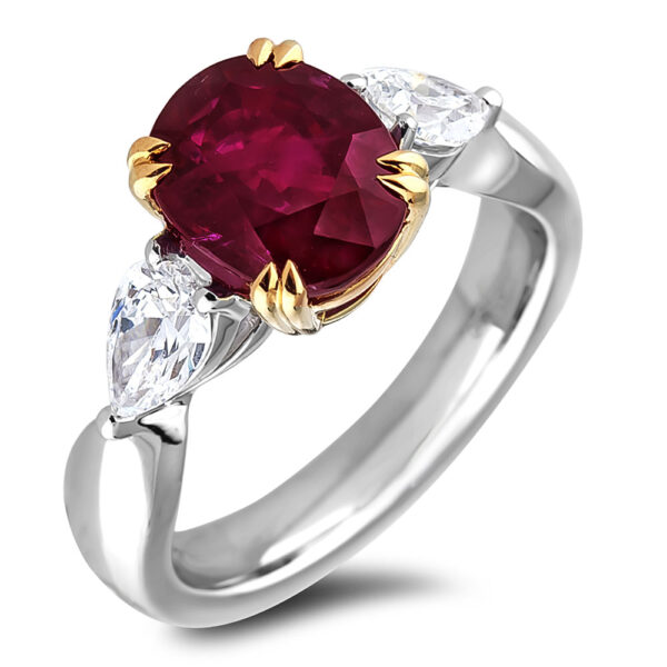 3.41 Carat Thai Ruby and Diamond Trilogy Ring in 18K Gold
