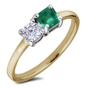 Brazilian Emerald and Canadian Diamond Toi et Moi Ring in 14K Yellow Gold