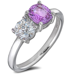Non Heated Madagascar Pink Sapphire and De Beers Forevermark Diamond Toi et Moi Ring in 18K White Gold
