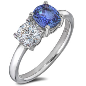 Non Heated Ceylon Sapphire and De Beers Forevermark Diamond Toi et Moi Ring in 18K White Gold