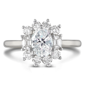 Oval Brilliant Cut Canadian Diamond and De Beers Forevermark Floral Halo Ring in 14K White Gold