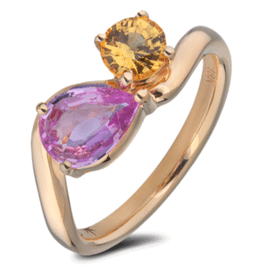 Tanzanian Non Heated Pink and Yellow Sapphire You and Me Ring In 18K Yellow Gold