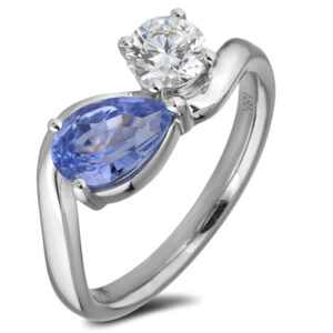 Tanzanian Blue Sapphire and De Beers Forevermark Diamond Toi Et Moi Ring In 18K Yellow Gold