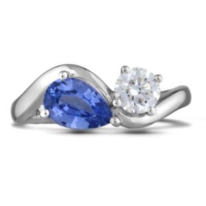Ceylon Sapphire and Diamond You and Me Ring In 18K White Gold