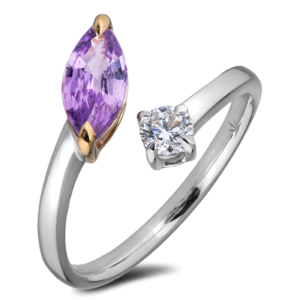 Tanzanian Non Heated Marquise Pink Sapphire and De Beers Forevermark Diamond Toi Et Moi Ring in 18K Gold