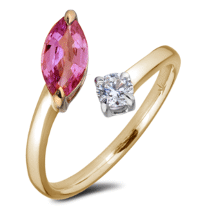 Tanzanian Non Heated Marquise Pink Sapphire and De Beers Forevermark Diamond Toi Et Moi Ring in 18K Gold
