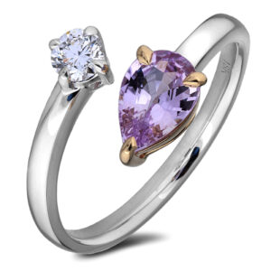 Tanzanian Non Heated Pear Pink Sapphire and De Beers Forevermark Diamond Ring in 18K Gold