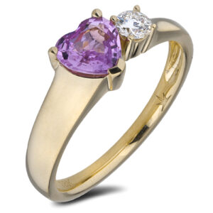 Tanzanian Non Heated Heart Shaped Pink Sapphire and De Beers Forevermark Toi et Moi Diamond Ring in 18K Yellow Gold