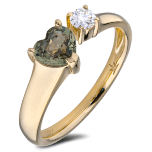 Tanzanian Non Heated Green Sapphire and De Beers Forevermark Diamond Toi Et Moi Ring in 18K Yellow Gold