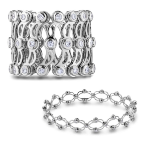 1 Carat TW Diamond Unique Expandable Ring and Bracelet in 18K White Gold