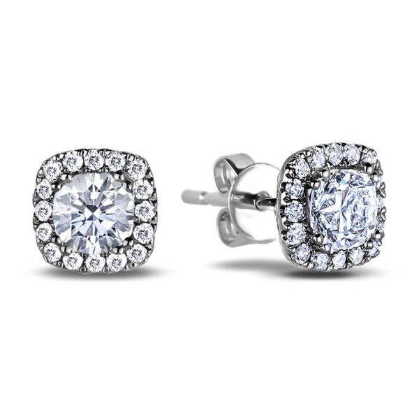 Black Label De Beers Forevermark Ideal Cut Diamond Halo Stud Earrings in Platinum