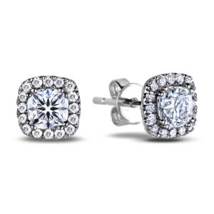 Black Label De Beers Forevermark Ideal Cut Diamond Halo Stud Earrings in 18K White Gold