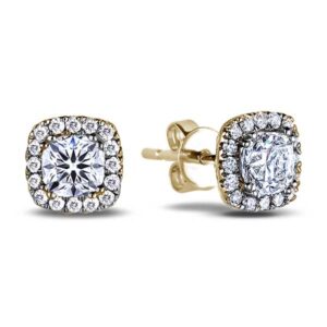 Black Label De Beers Forevermark Ideal Cut Diamond Halo Stud Earrings in 18K Yellow Gold