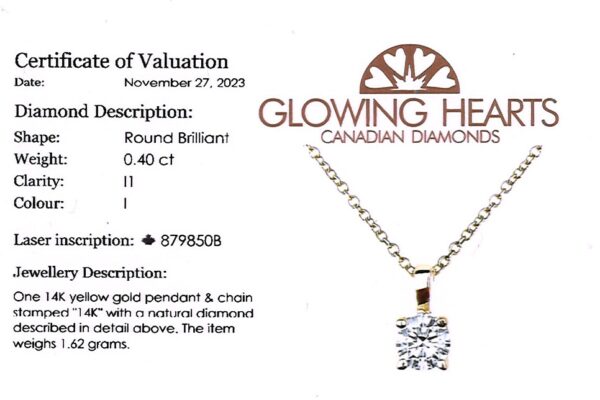 Canadian Diamond Solitaire Pendant in 14K Yellow Gold