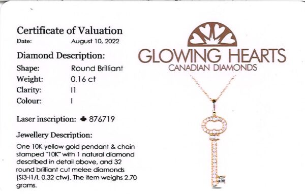 Canadian Diamond Key Pendant in Yellow Gold