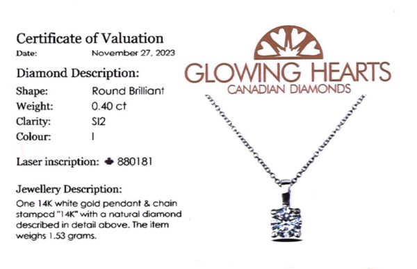 Canadian Diamond Solitaire Pendant in 14K White Gold | 0.40 Carat