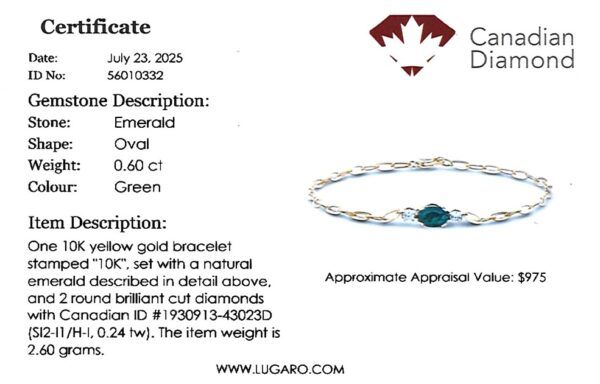 Oval Emerald and Canadian Diamond 3-Stone Paperclip Bracelet in Yellow Gold