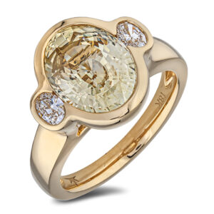 Tanzanian Non Heated Light Yellow Sapphire and De Beers Forevermark Diamond Ring in 18K Gold