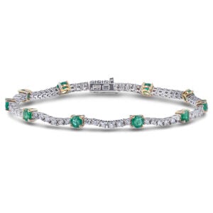 Brazilian Emerald and Diamond Bracelet in 14K White and Yellow Gold