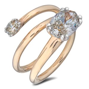 Oval Cut De Beers Forevermark Diamond Modern Twist You & Me Ring in 18K Gold