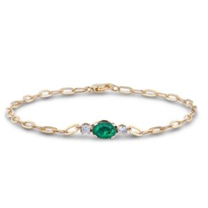 Oval Emerald and Canadian Diamond 3-Stone Paperclip Bracelet in Yellow Gold