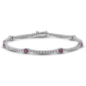 Ruby and Diamond Dainty Tennis Bracelet in White Gold