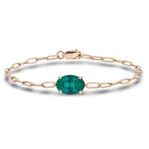 Solitaire Emerald Paperclip Chain Bracelet in Yellow Gold