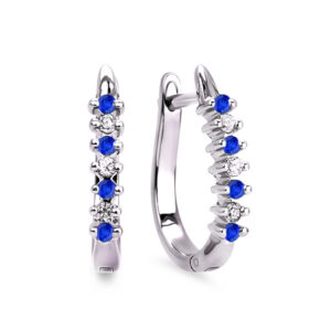 Sapphire and Canadian Diamond Hoop Earrings in White Gold