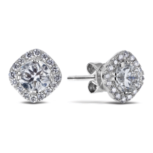 The diamonds are 3x ideal cut and exhibit Hearts & Arrow pattern.