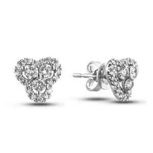 Canadian Diamond Flower Clover Halo Stud Earrings In White Gold