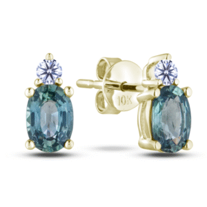 Non Heated Green Sapphire and De Beers Forevermark Diamond Stud Earrings in 18K Yellow Gold