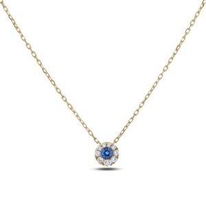 Sapphire and Canadian Diamond Halo Pendant in Yellow Gold