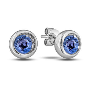 Sapphire and Canadian Diamond Bezel Set Stud Earrings in White Gold