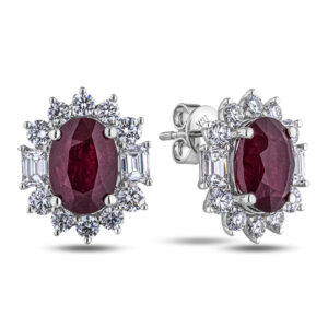 De Beers Forevermark Diamond and Thai Ruby Floral Halo Earrings in 18K White Gold