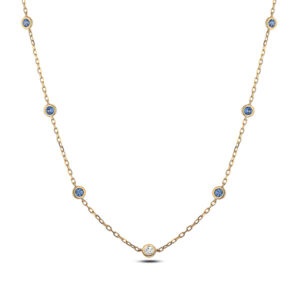 De Beers Forevermark Diamond and Sapphire 7 Stone Bezel Necklace In 18K Yellow Gold
