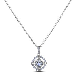 Black Label De Beers Forevermark Cushion Cut Diamond Halo Pendant in 18K White Gold