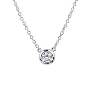 Bezel Set De Beers Forevermark Diamond Solitaire Pendant in 18K White Gold