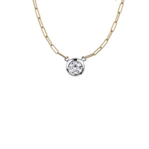 Bezel Set De Beers Forevermark Diamond Solitaire Pendant in 18K Yellow and White Gold