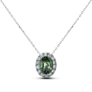 Yellow-Green Sapphire & Canadian Diamond Halo Pendant in White Gold