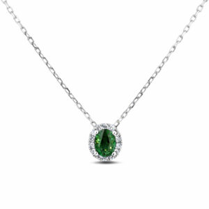 Yellow-Green Sapphire & Canadian Diamond Halo Pendant in White Gold