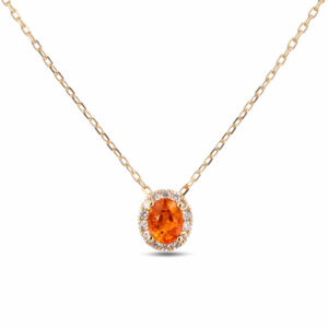 Orange Sapphire & Canadian Diamond Oval Halo Pendant in Yellow Gold